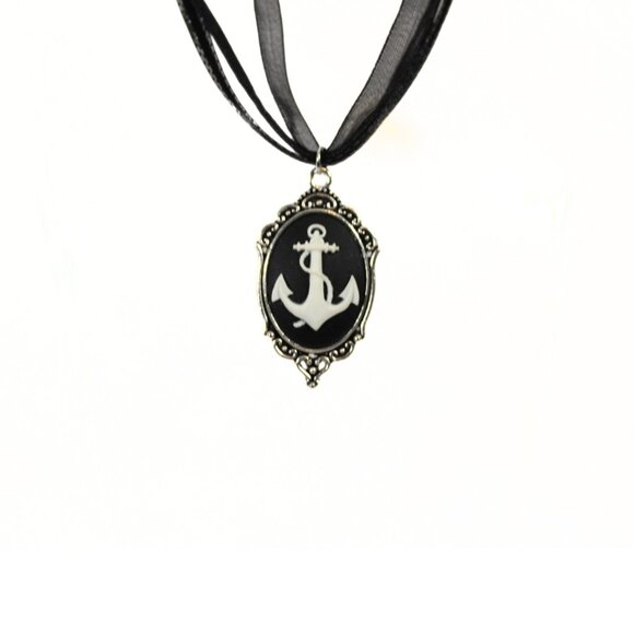 Small Anchor Cameo Necklace – Gothic Nautical (Handmade) - Picture 3 of 3